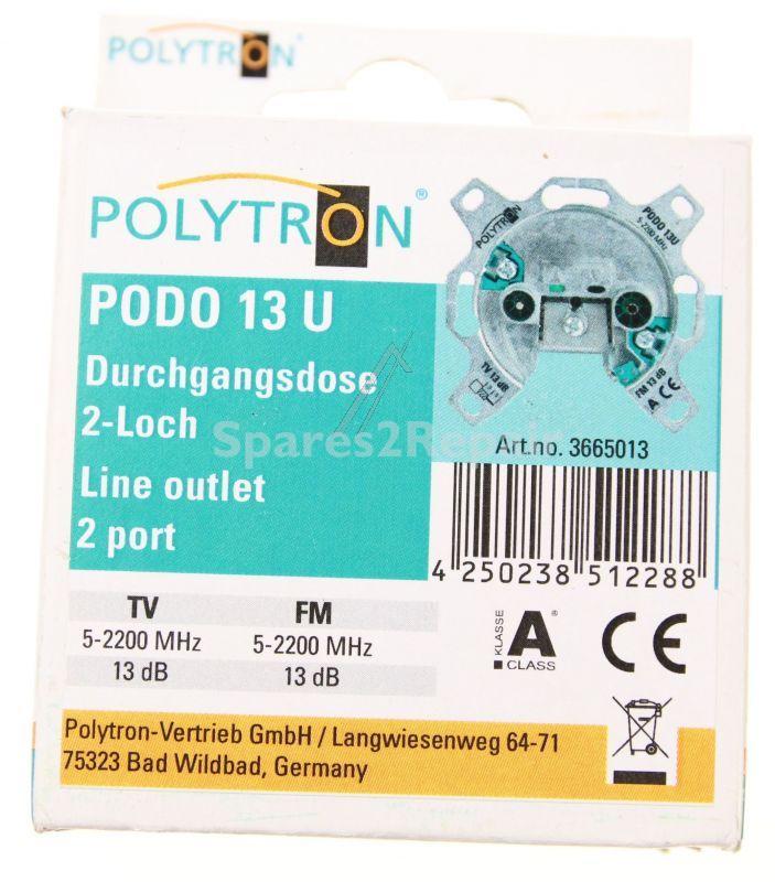 Polytron Aerial Outlet Sockets - Podo 13 U Line Outlet, Broadband 2-way, 5-2200 Mhz, Tv-fm, Tap Loss 13