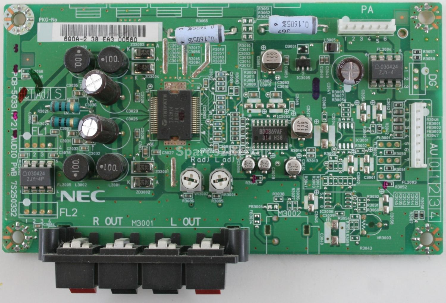 NEC PX-42VP4G - Speaker Outputs - PCB-5033 - MP2 - AUDIO PWB - 7S250332
